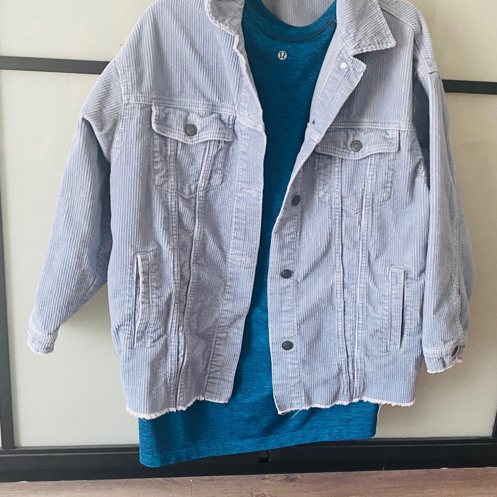 ZARA.Striped Corduroy Jacket with Blue Shirt